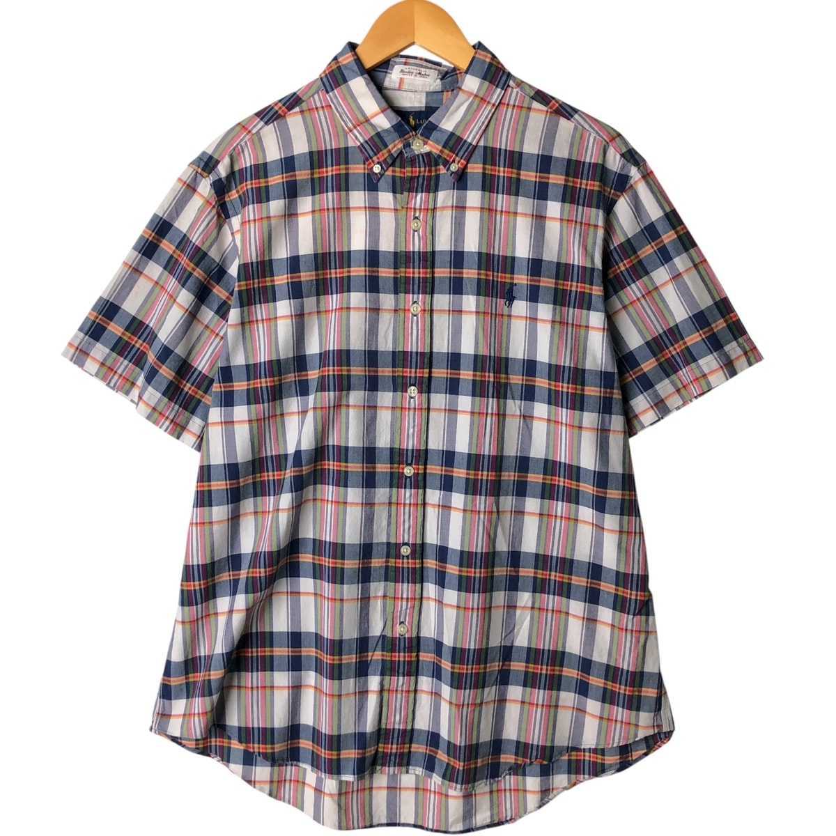 古着 ラルフローレン Ralph Lauren マドラスチェック 半袖 ボタンダウン チェックシャツ メンズXL相当/eaa581377