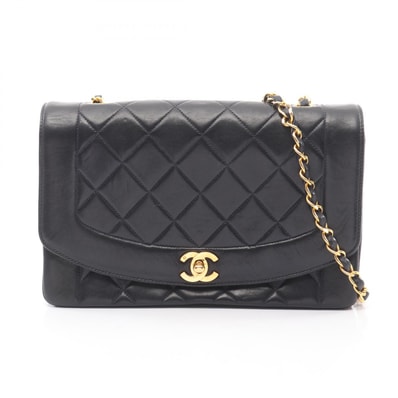 シャネル CHANEL マトラッセ ダイアナフラップ ショルダーバッグ バッグ ラムスキン(羊革) レディース ブラック系 【中古】