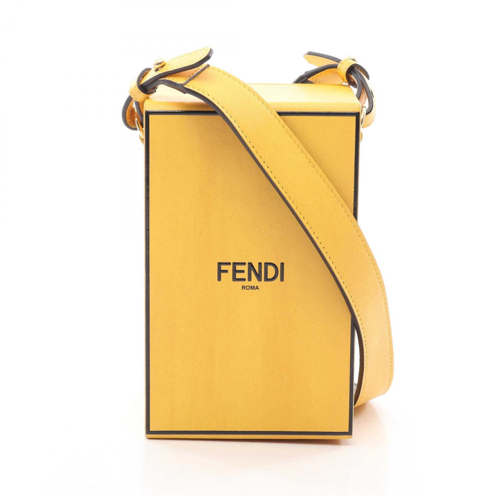 フェンディ FENDI ボックス ショルダーバッグ バッグ レザー メンズ レディース イエロー系 / ブラック系 【中古】
