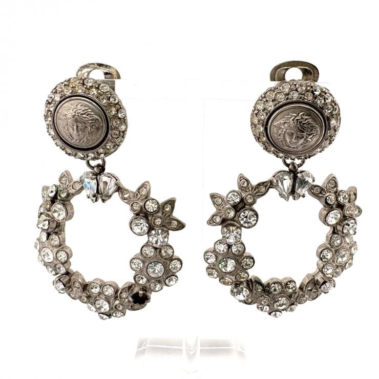 VERSACE ヴィンテージ イヤリング メデューサ ラインストーン イタリア製 鑑定済み 正規品 ヴェルサーチ