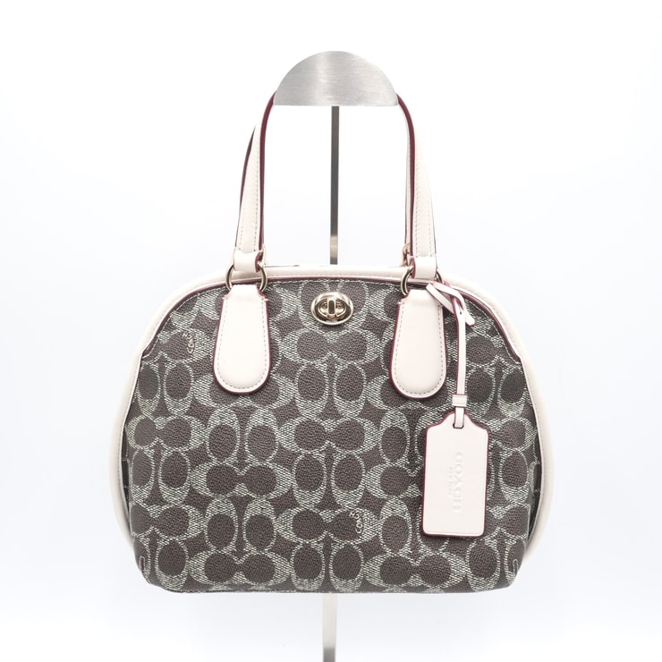 COACH(コーチ)ミニ プリンス ストリート サッチェル 2WAY ハンドバッグ ショルダーバッグ シグネチャー PVC ブラウン ホワイト レザー ゴールド金具 レディース 35159【中古】