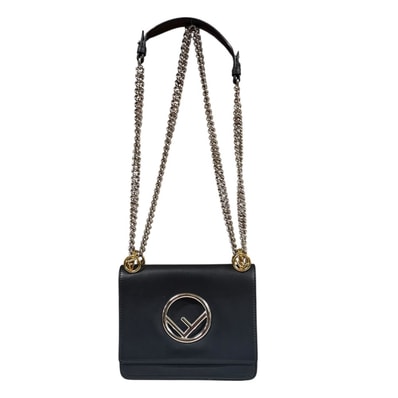 フェンディ ミニ キャナイ エフ ショルダーバッグ レザー 8BT286 ブラック レディース FENDI 中古