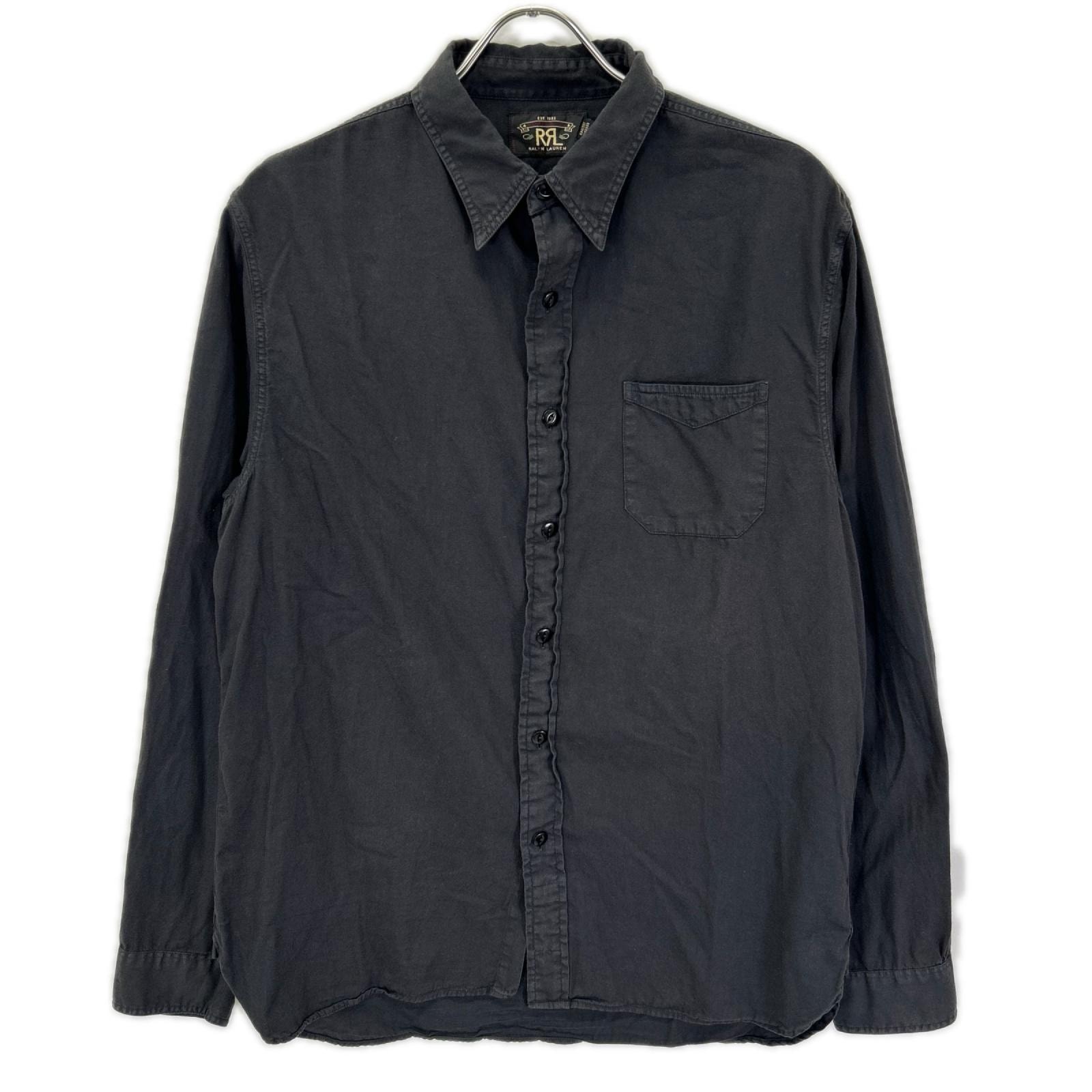 ダブルアールエル ブラック コットン100 猫目ボタン RAILMAN WORK SHIRT M