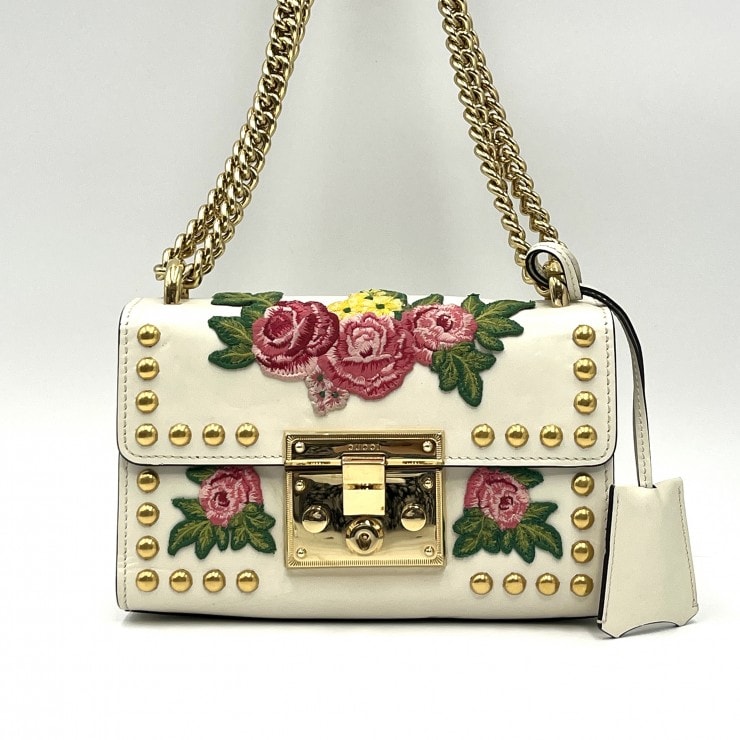 C (やや傷や汚れあり)】GUCCI（グッチ）パドロック フラワー刺繍