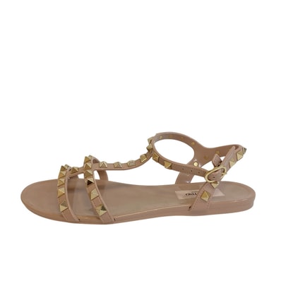 ヴァレンティノ VALENTINO サンダル スタッズ フラットサンダル ピンクベージュ