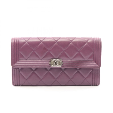 シャネル CHANEL ボーイシャネル 二つ折り長財布 財布 ラムスキン(羊革) レディース パープル系 【中古】