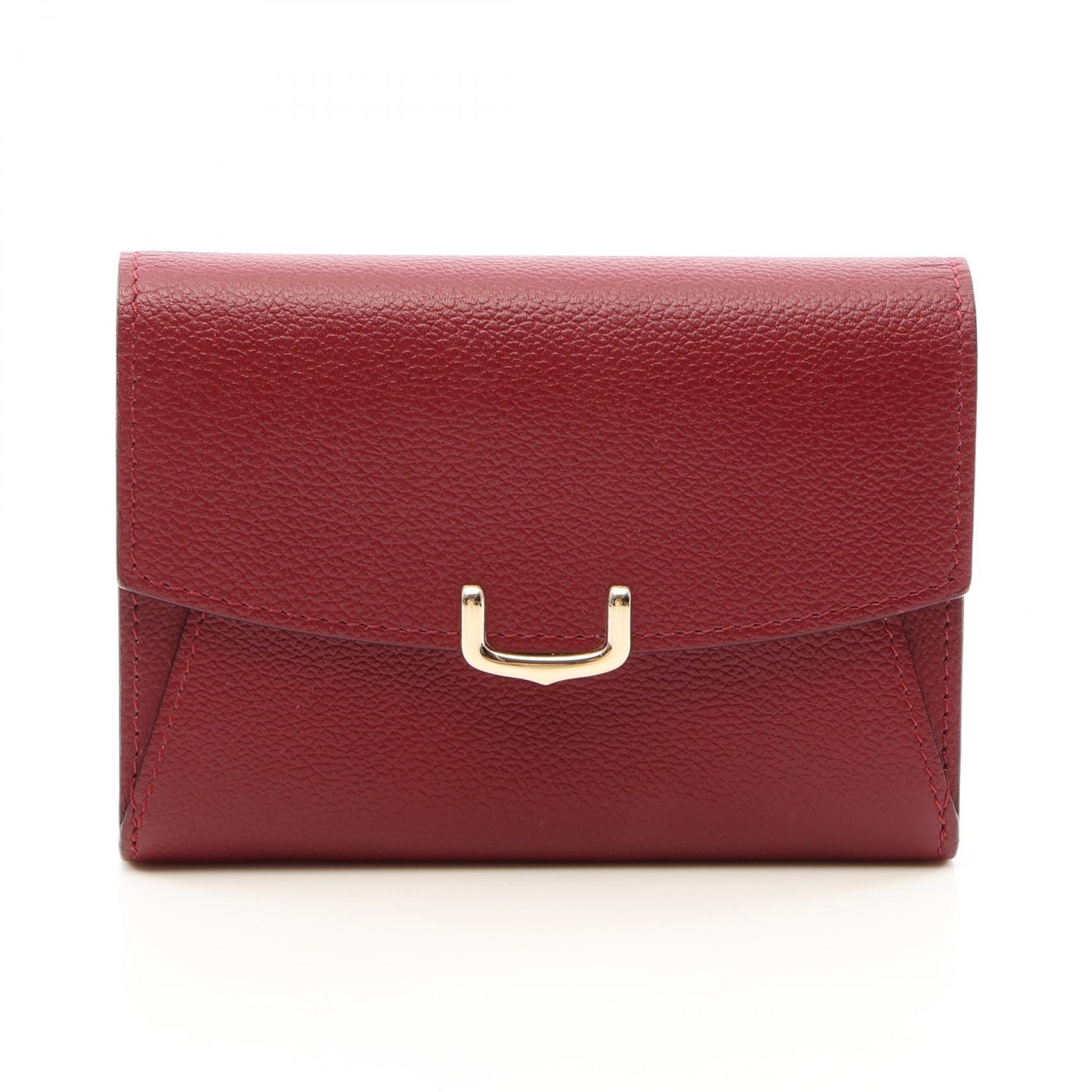カルティエ CARTIER C ドゥ カルティエ コンパクト ウォレット 二つ折り財布 財布 レザー レディース ボルドー系 L3001502 【中古】