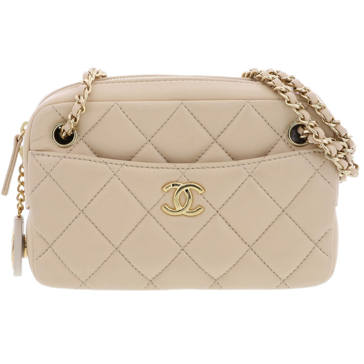 【値下げ】 CHANEL シャネル マトラッセ ミニカメラバッグ ショルダーバッグ AS5190 ラムスキン ベージュ ゴールド金具 レディース【中古】