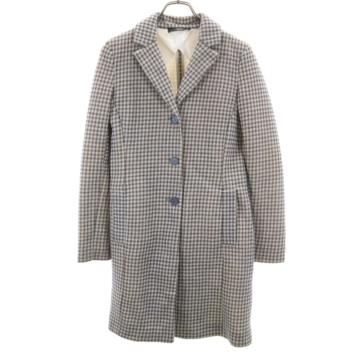 WEEKEND MaxMara ウィークエンドマックスマーラ チェック柄 ボンディング チェスターコート S ネイビー