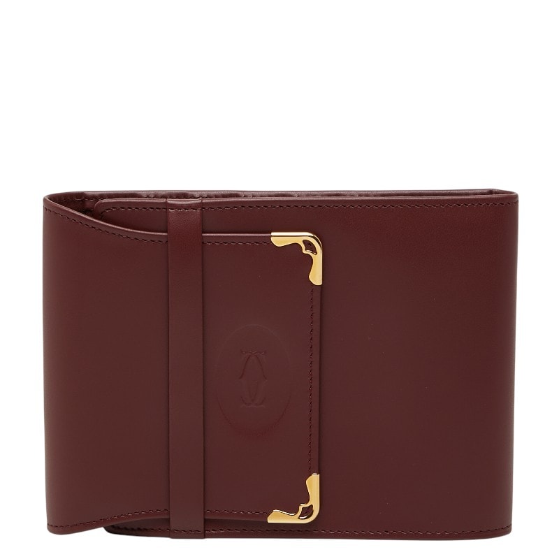 カルティエ マストライン 二つ折り財布 ワインレッド ボルドー レザー レディース CARTIER 【中古】