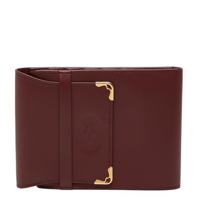 カルティエ マストライン 二つ折り財布 ワインレッド ボルドー レザー レディース CARTIER 【中古】