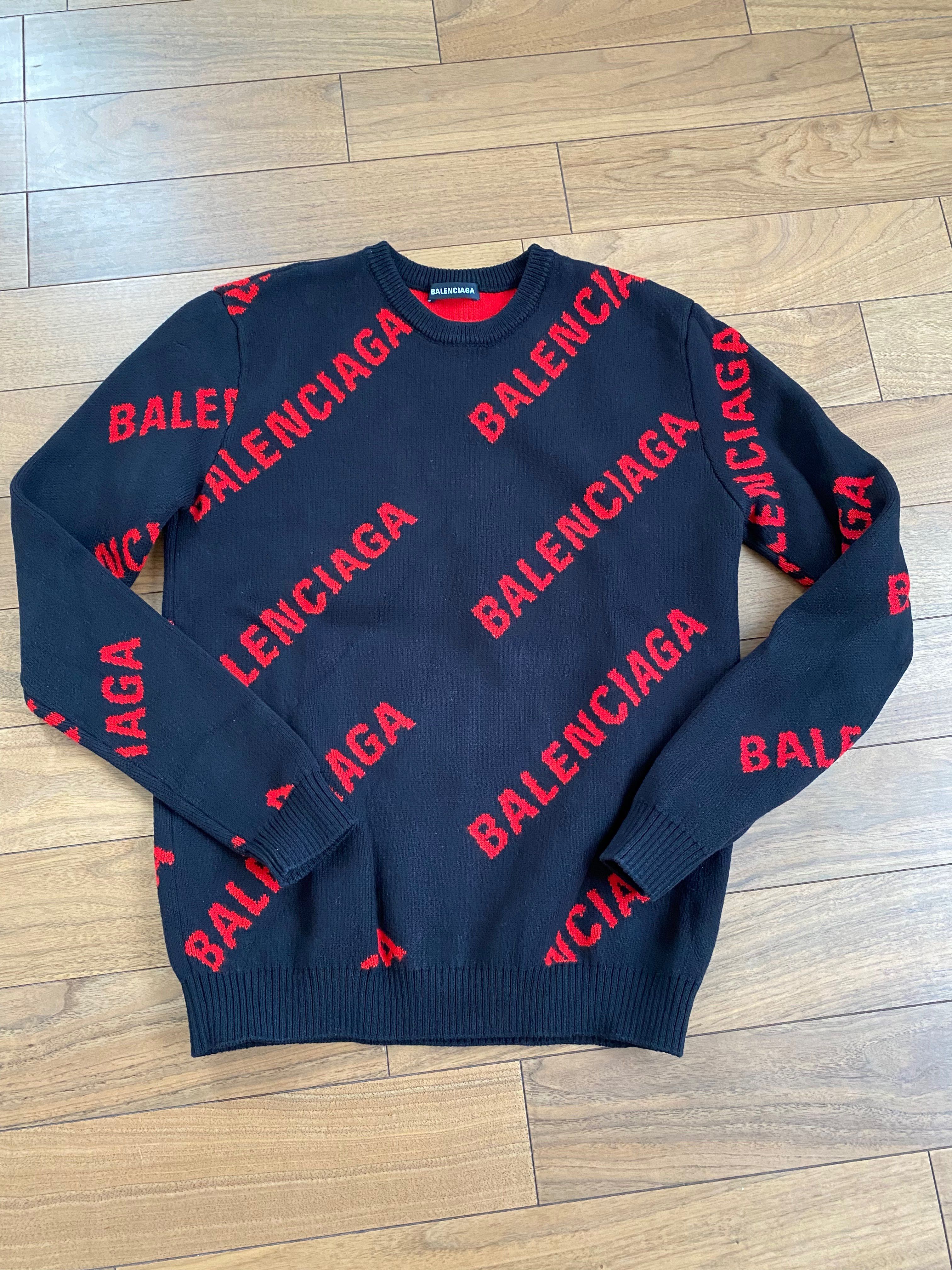 バレンシアガ ロゴ ニット 赤黒 