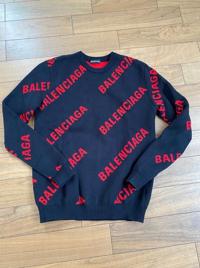 バレンシアガ ロゴ ニット 赤黒