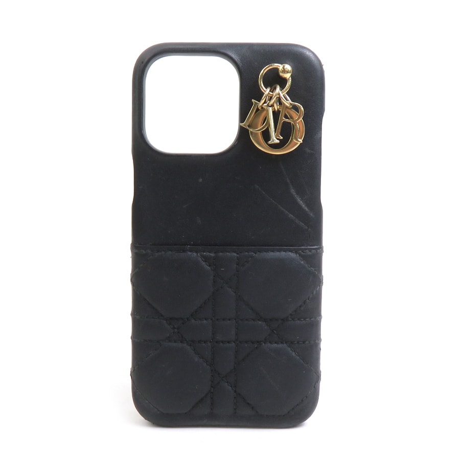 クリスチャンディオール Christian Dior  スマートフォンケース レザー ブラック ゴールド レディース【中古】 e61830g