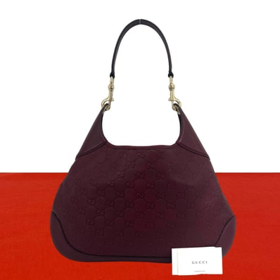 GUCCI グッチ シマ グッチB ロゴ 刻印 レザー ショルダーバッグ ワインレッド
823-7
