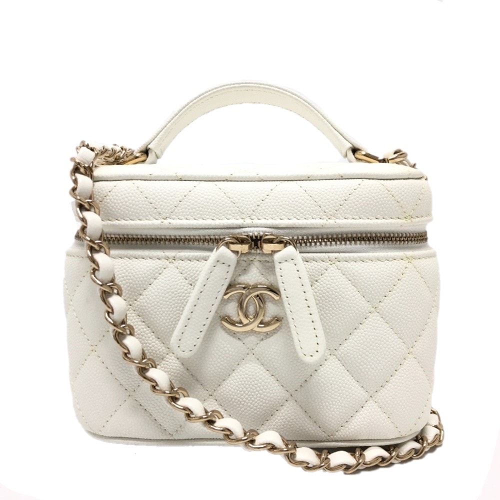 シャネル CHANEL バニティバッグ AS3171 ココマーク CC チェーンバッグ 2WAYバッグ ハンドバッグ ショルダーバッグ キャビアスキン ホワイト 美品