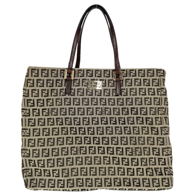 FENDI フェンディ トートバッグ ズッキーノ ハンドバッグ 8BH133 キャンバス レザー ブラウン 茶 ゴールド金具 レディース【中古品】