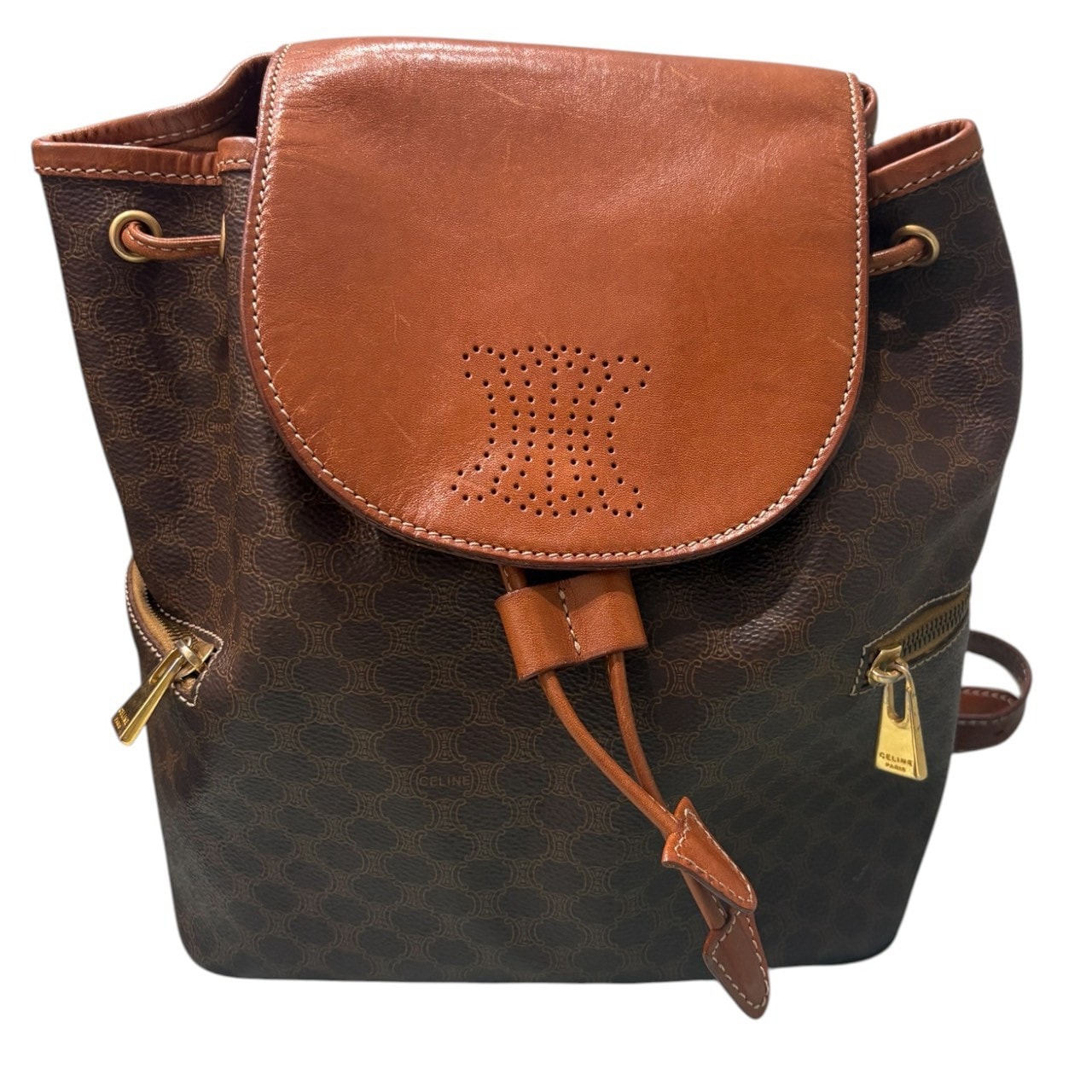CELINE セリーヌ マカダム ブラウン ゴールド金具 PVC リュック・デイパック S1-00164 【中古】