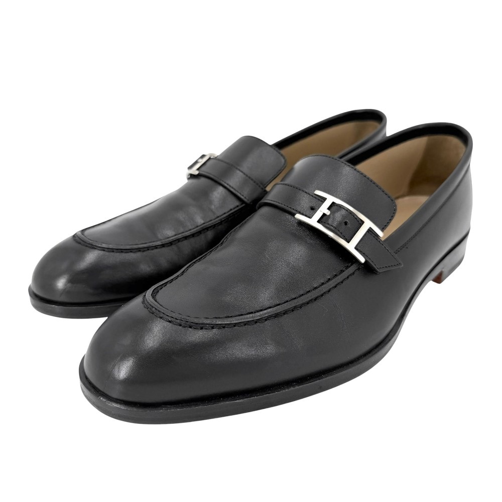 HERMES エルメス ローファー モントレー メンズモカシン 靴 シューズ 41 1/2サイズ 約26.5cm H171435ZH02390 レザー    ブラック 黒 シルバー金具 メンズ【中古品】