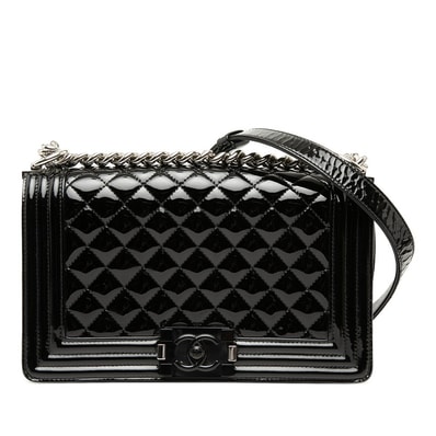 シャネル ココマーク ボーイシャネル チェーン ショルダーバッグ ブラック エナメル レディース CHANEL 【中古】