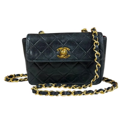 シャネル ミニマトラッセ ショルダーバッグ ラムスキン ブラック レディース CHANEL 中古