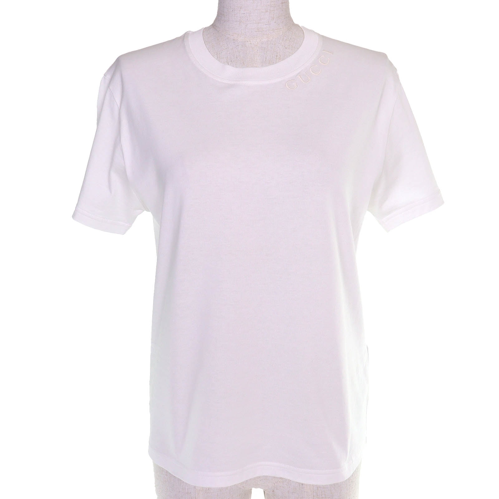 極美品 グッチ ロゴ刺繍 コットンジャージー 半袖シャツ 白 M 787299