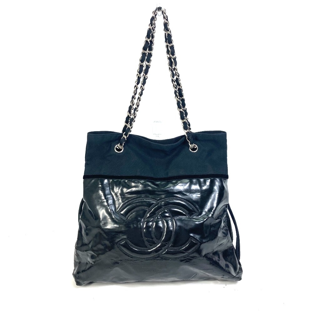 シャネル CHANEL トートバッグ 肩掛け カバン チェーン ショルダーバッグ トートバッグ エナメル ブラック