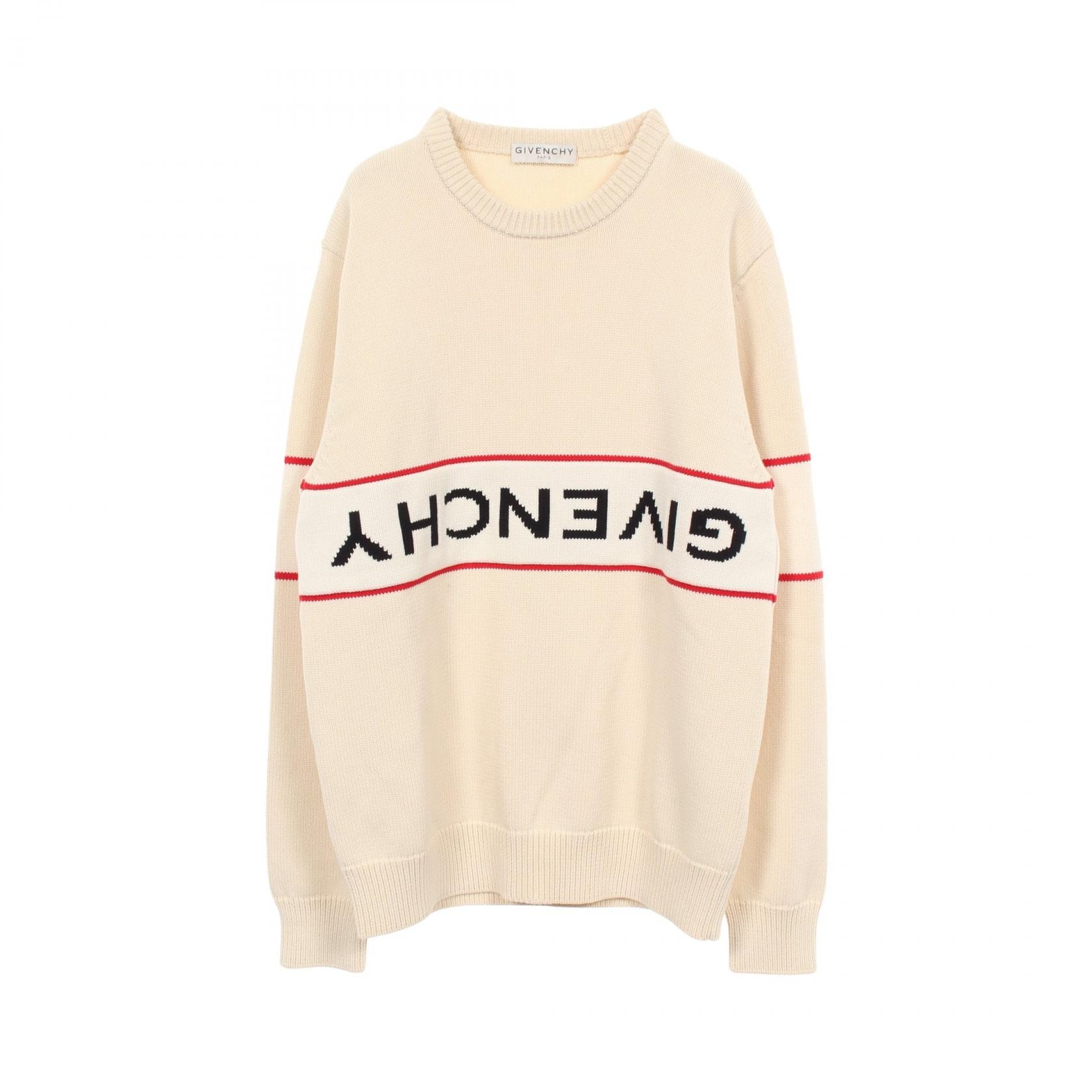 ジバンシィ GIVENCHY リバースロゴ クルーネック セーター アイボリー コットン ニット 衣料品 トップス コットン メンズ ホワイト系 / レッド系 / ブラック系 BM9063401M 【中古】