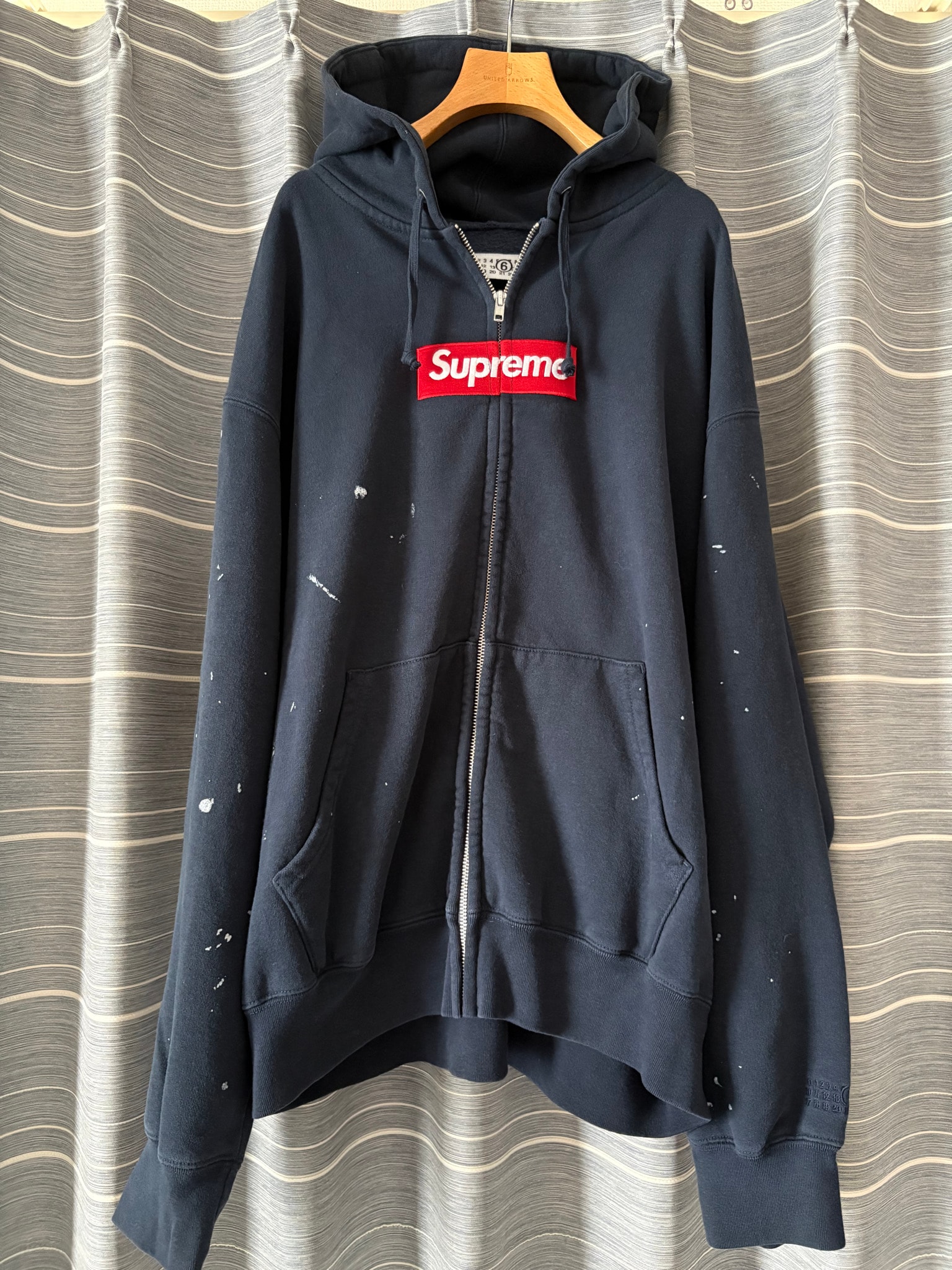Supreme x MM6 Maison Margiela Box Logo Zip Up Hooded Sweatshirt "Navy"