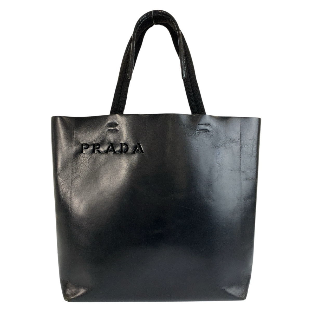 PRADA プラダ パンチングロゴ ブラック 黒 レザー トートバッグ ショルダーバッグ 604572 【中古】