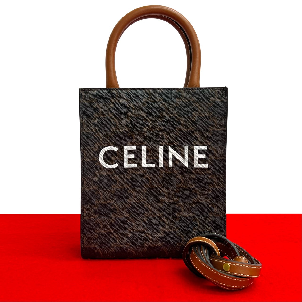 CELINE セリーヌ バーティカル カバ ミニ レザー PVC ショルダーバッグ ブラウン
 21735