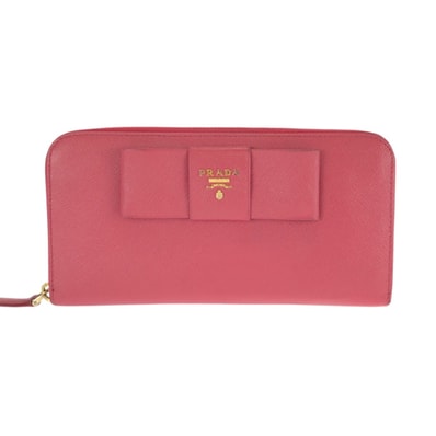 PRADA プラダ サフィアーノ フィオッコ ピンク ゴールド金具 レザー 長財布 ラウンドファスナー 604096 【中古】