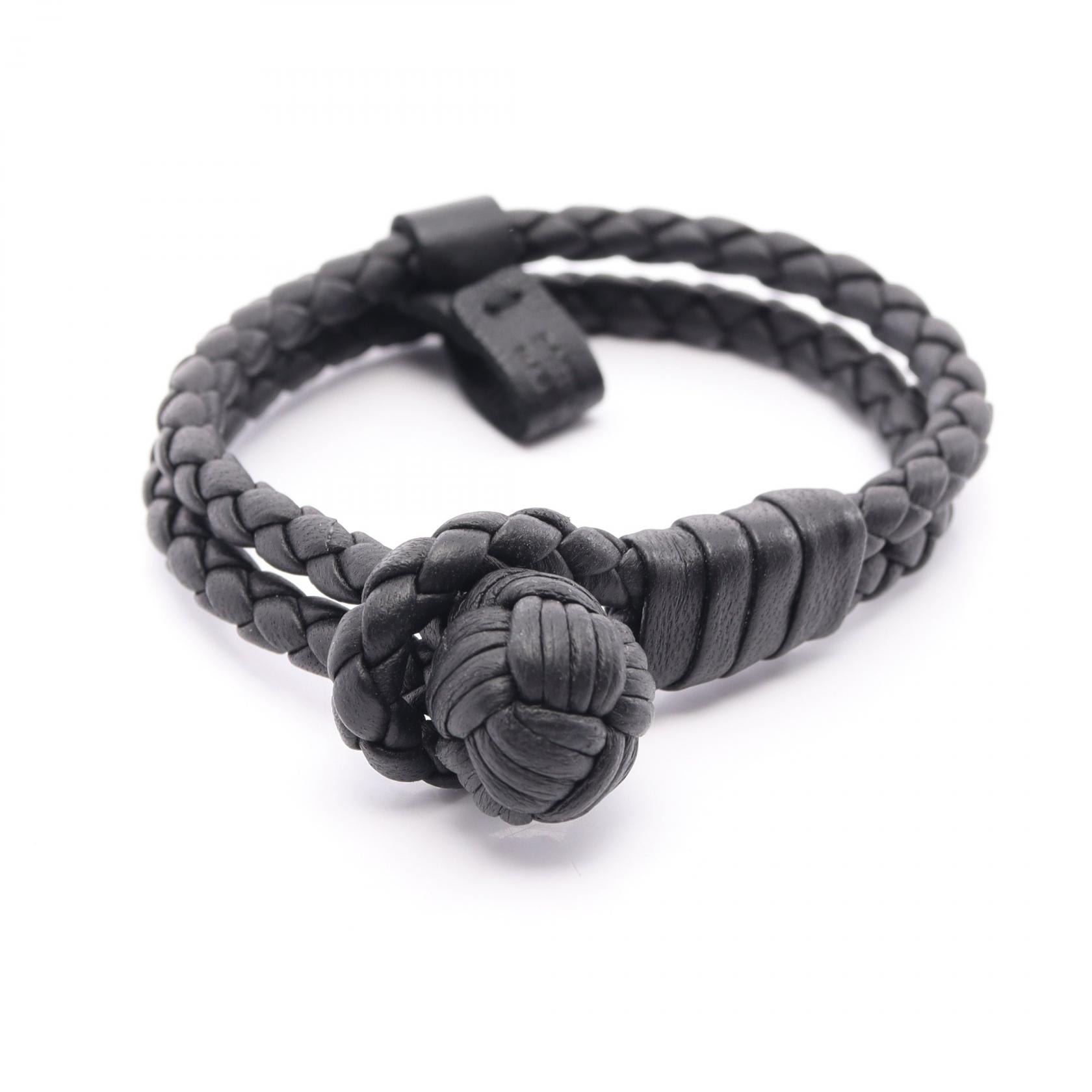 ボッテガヴェネタ BOTTEGA VENETA イントレチャート ブレスレット アクセサリー レザー レディース ブラック系 612982 【中古】