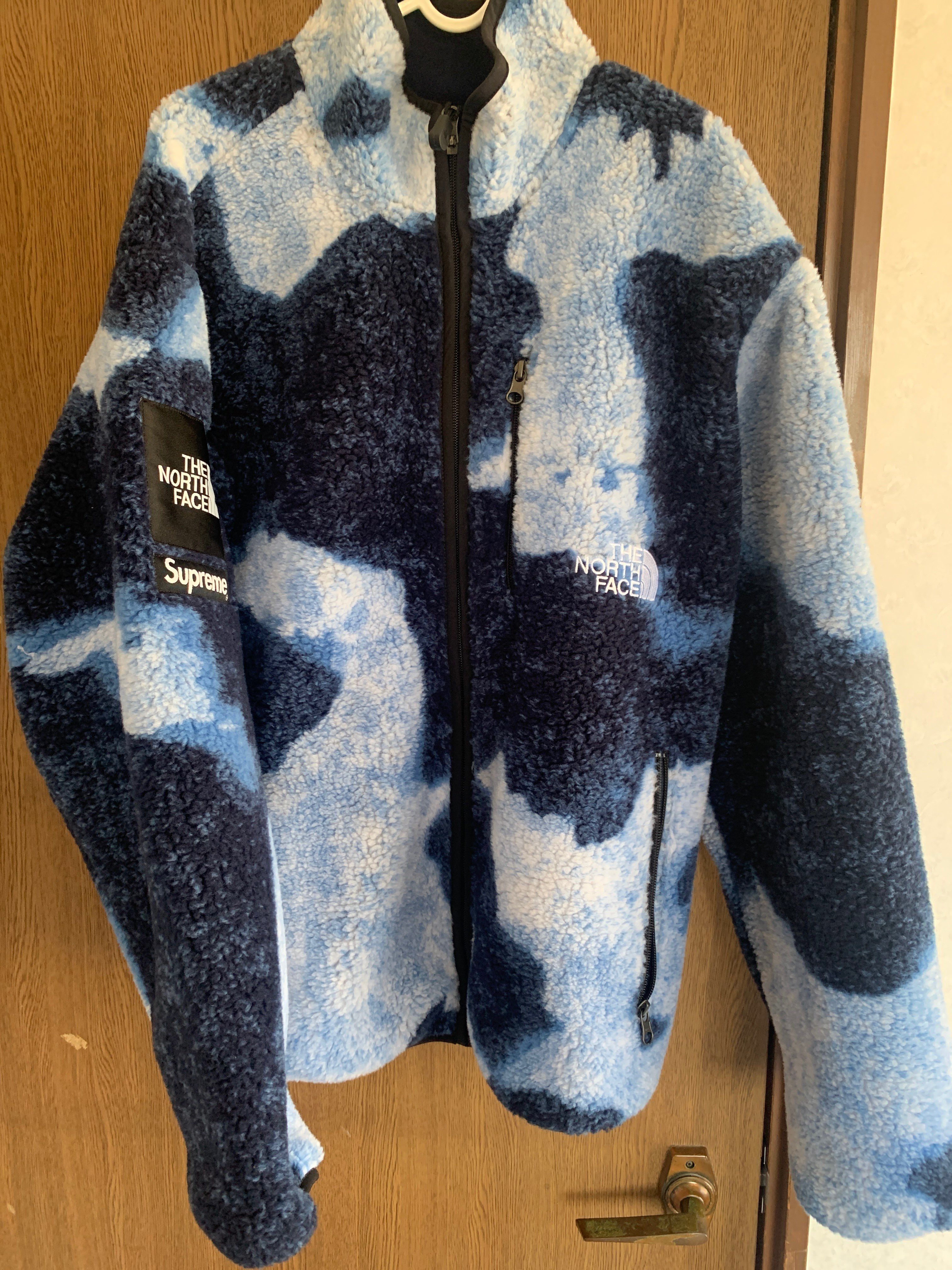 Supreme x The North Face Bleached Denim Print Fleece Jacket "Indigo"