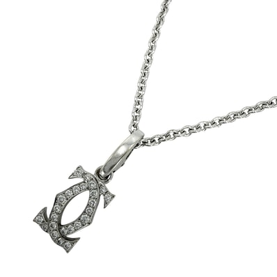 CARTIER カルティエ ネックレス 2Cチャーム セット ペンダント 18金WG Au750 ジュエリー アクセサリー K18ホワイトゴールド ダイヤモンド レディース 約10.7g【中古品】