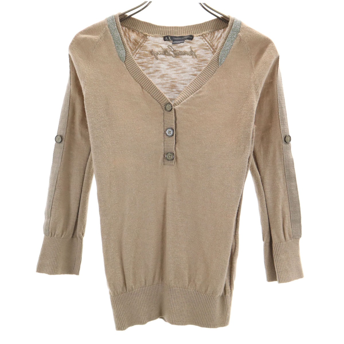 ARMANI EXCHANGE アルマーニエクスチェンジ 長袖 ヘンリーネック ニット XS ベージュ
