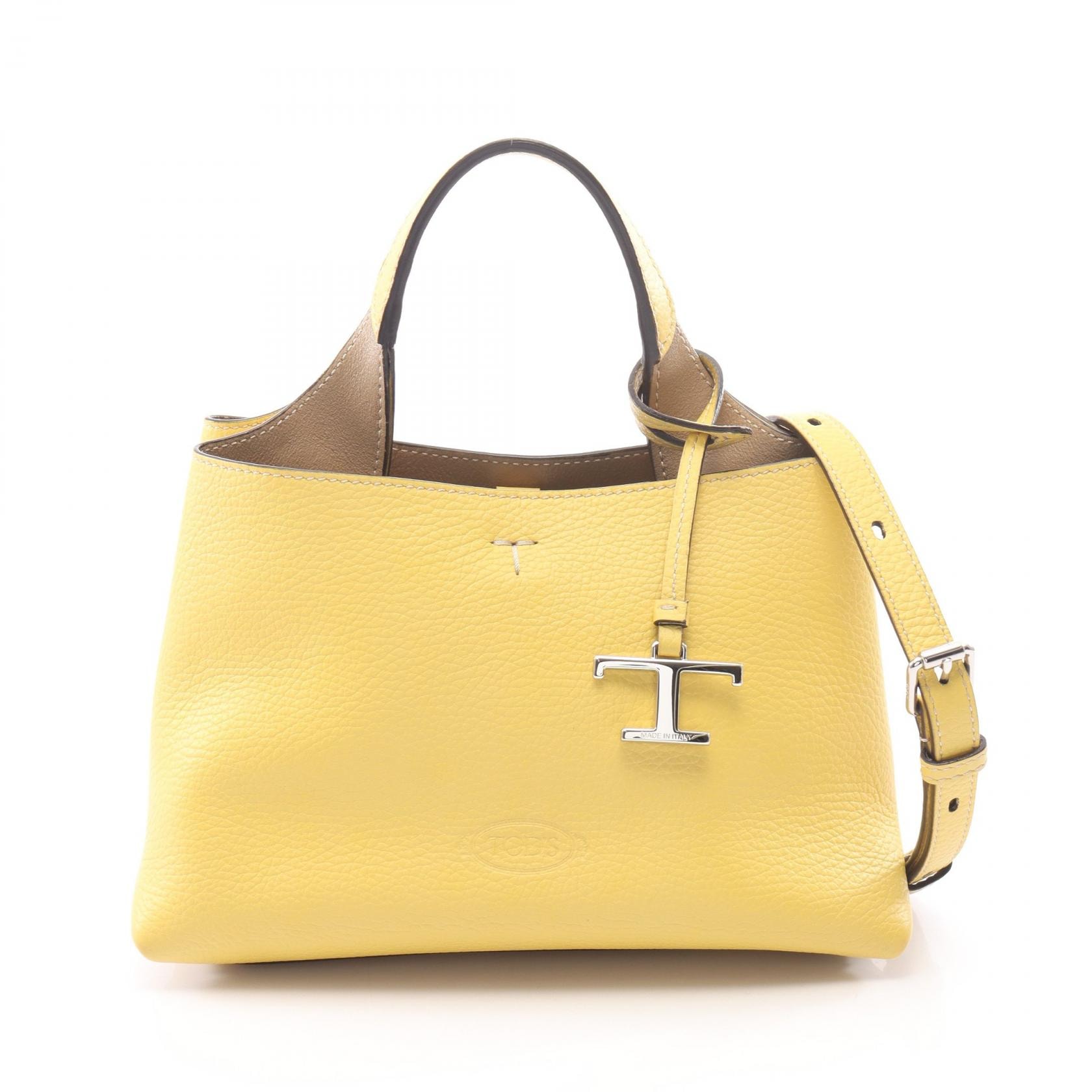 トッズ TOD'S Tタイムレス マイクロ 2WAY ハンドバッグ バッグ レザー レディース イエロー系 【中古】