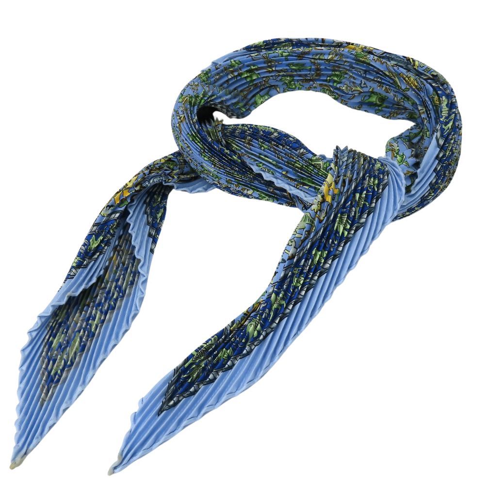 【中古】 エルメス スカーフ プリーツカレ90 インドの狩猟 CHASSE EN INDE シルク ブルー系 マルチカラー 小物 アクセサリー アパレル レディース 女性 HERMES