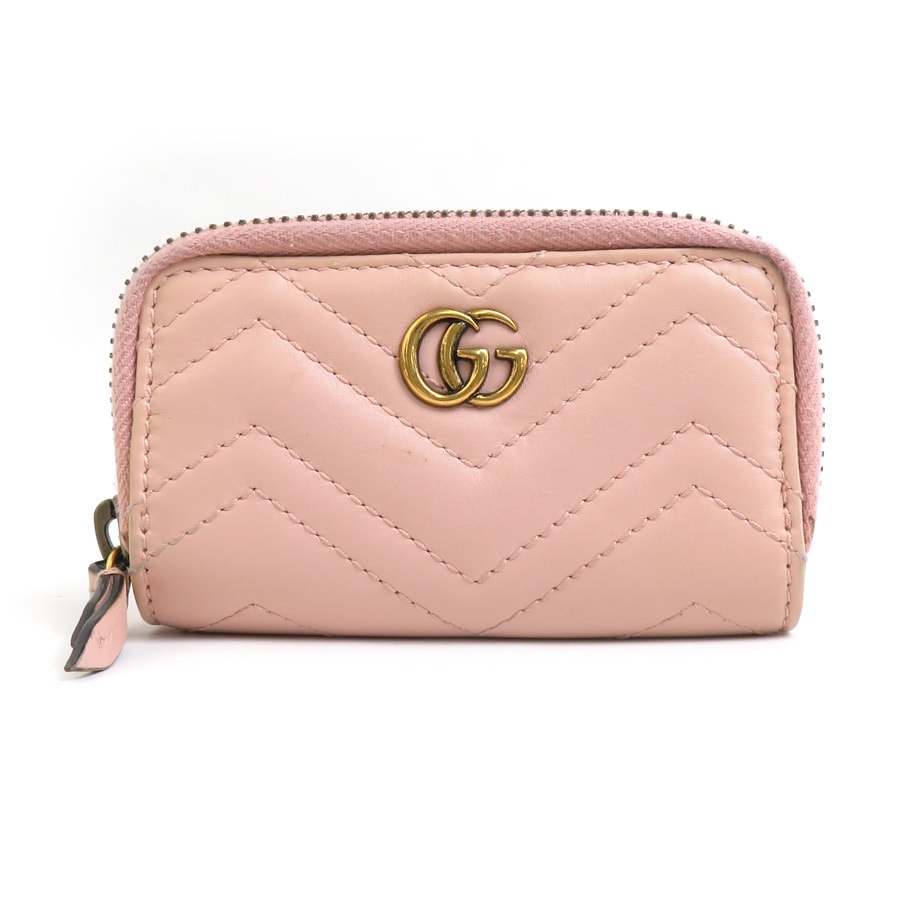 グッチ GUCCI キーケース GGマーモント レザー/メタル ピンクベージュ/ゴールド レディース 498127【中古】 e60022a