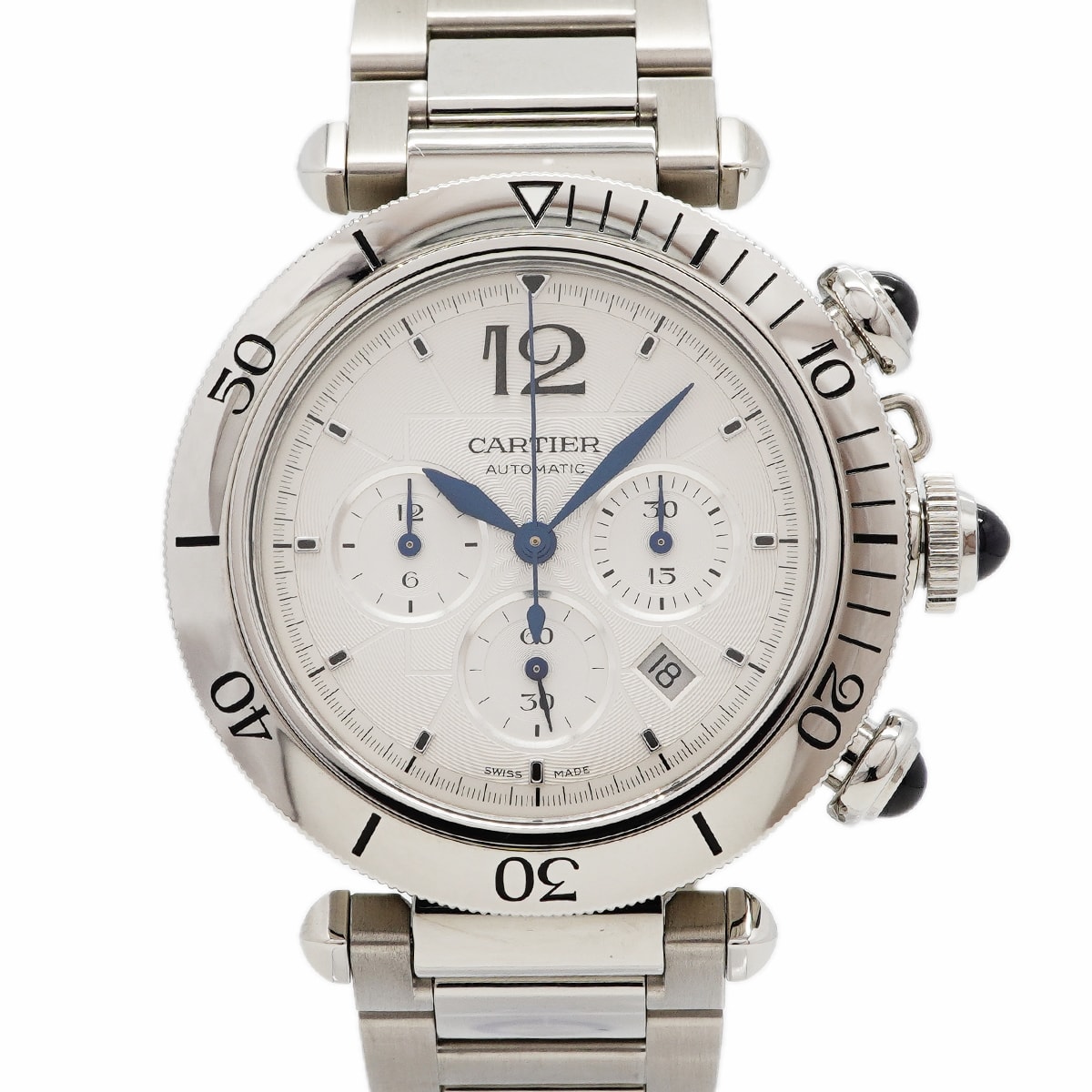★SALE【6wgd0261】カルティエ パシャ クロノグラフ WSPA0018 シルバー文字盤【中古】腕時計 メンズ
