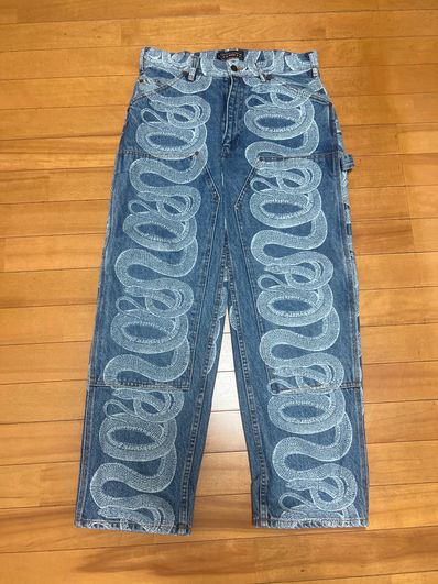 Supreme x HYSTERIC GLAMOUR Snake Double Knee Denim Painter Pant "Blue"