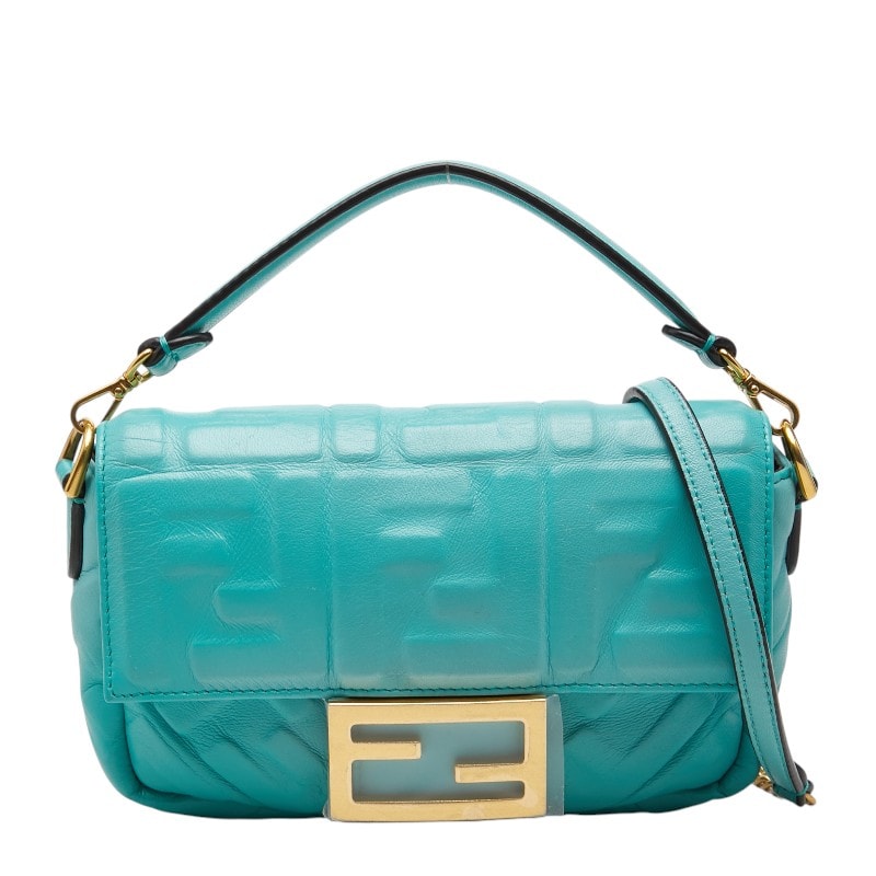フェンディ バゲット ミニ ハンドバッグ チェーン ショルダーバッグ 2WAY 8BS017 ブルー系 レザー レディース FENDI 【中古】