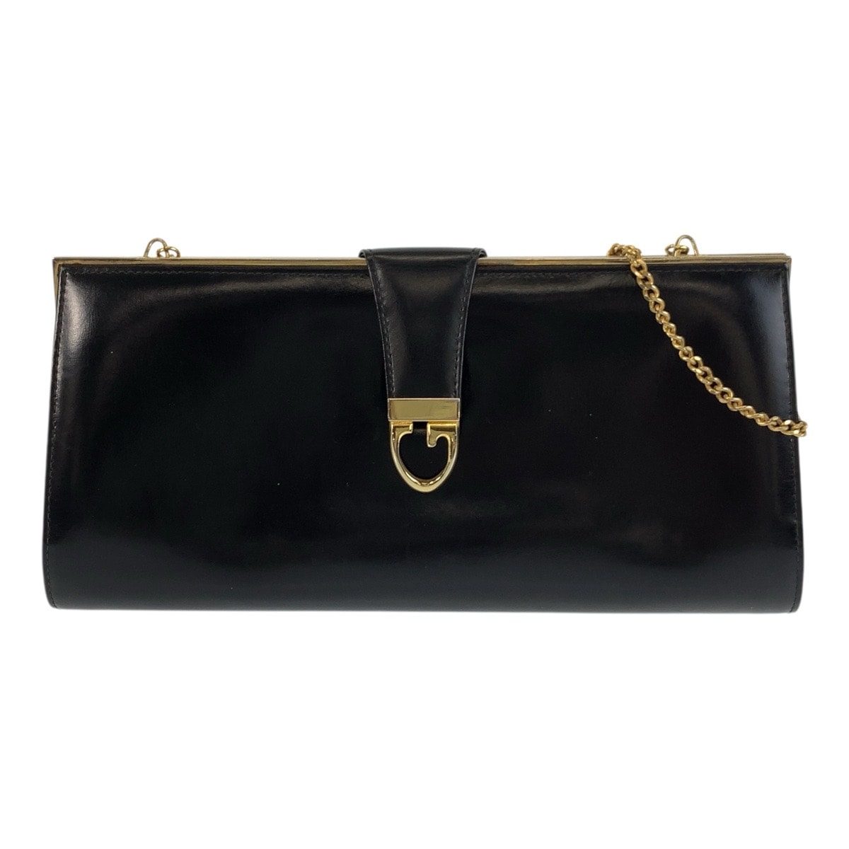 美品 GUCCI グッチ ヴィンテージ オールドグッチ ブラック 黒 ゴールド金具 レザー チェーンショルダーバッグ ポシェット 603104 【中古】