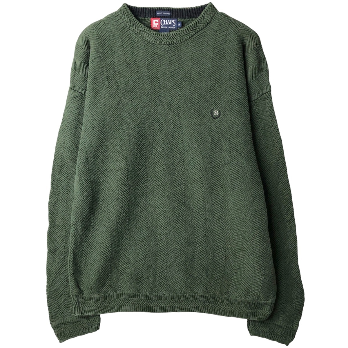 古着 ラルフローレン Ralph Lauren CHAPS チャップス ヘリンボーン コットンニットセーター メンズM相当/eaa605983