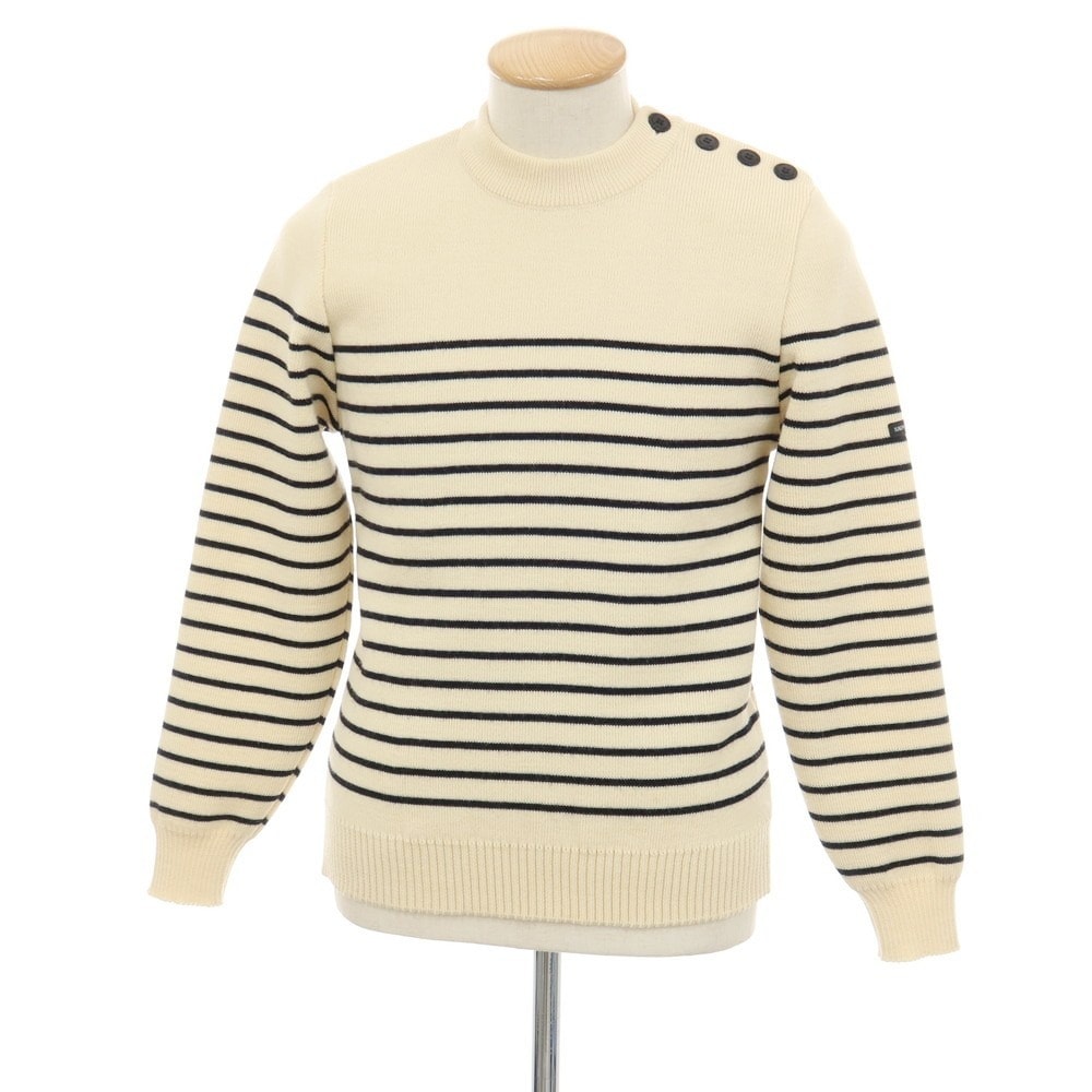 【中古】セントジェームス SAINT JAMES ウール ボーダー ビニック クルーネック プルオーバーニット アイボリーxブラック【サイズXS】【メンズ】