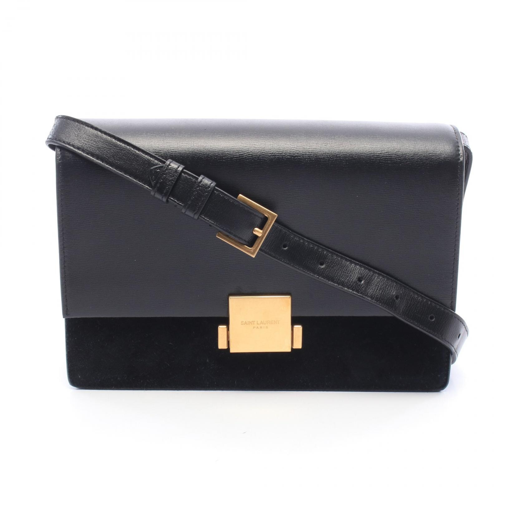 サンローランパリ SAINT LAURENT PARIS ベルシャス ミディアム ショルダーバッグ バッグ レザー スウェード レディース ブラック系 【中古】