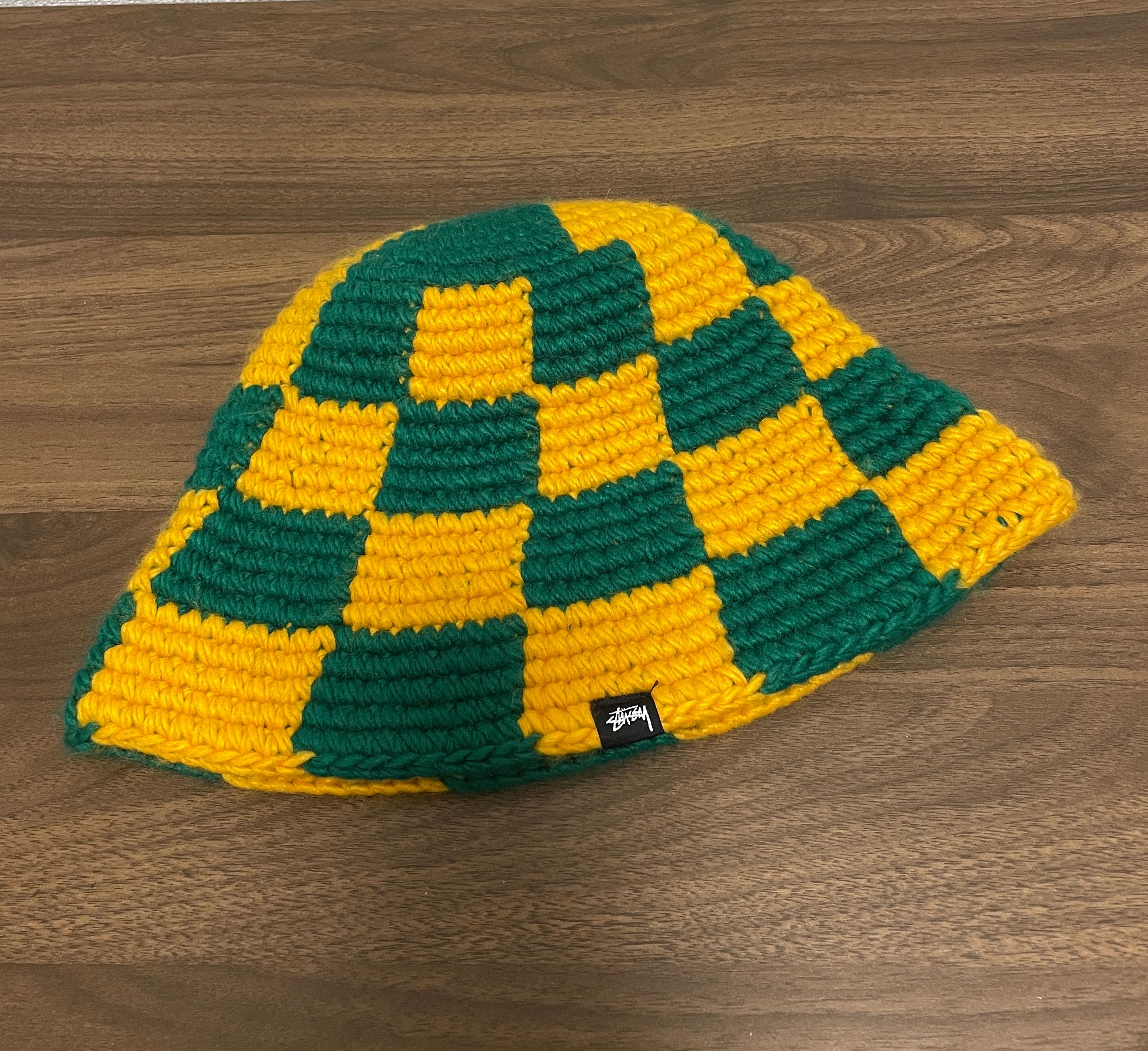 Stussy Bucket Hat Checker Knit "Evergreen"