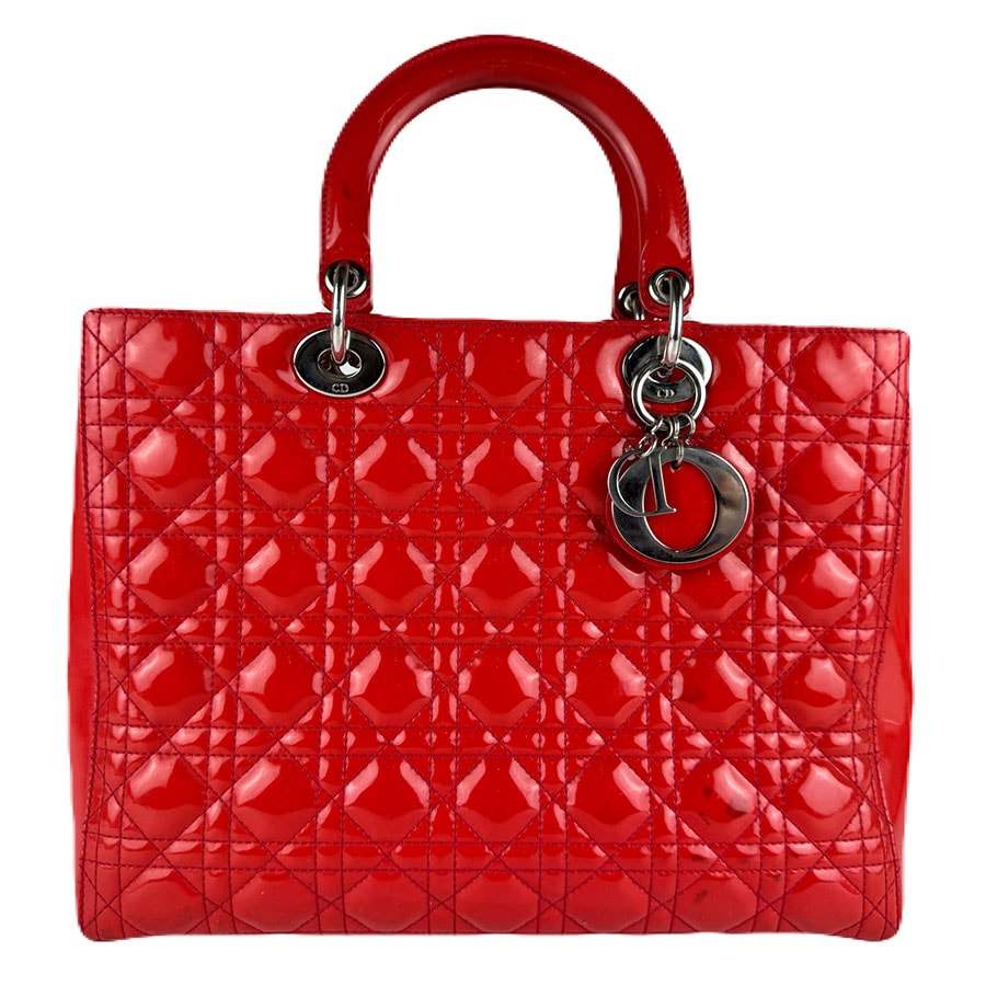 クリスチャンディオール Christian Dior ハンドバッグ ショルダーバッグ レディディオール ラージ パテントレザー レッド レディース【中古】 z8963