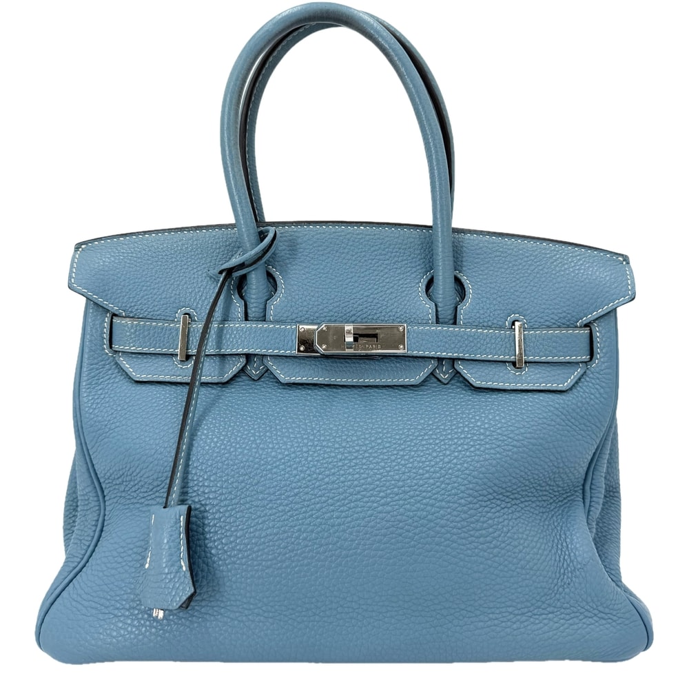 HERMES エルメス ハンドバッグ バーキン30 内縫い □H刻印 レザー    ブルー 青 シルバー金具 レディース 2004年【中古品】