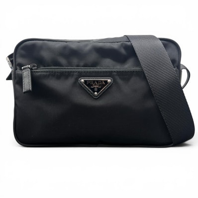 PRADA 極美品 プラダ Re-Nylon サフィアーノレザー リナイロン ショルダーバッグ 1BC167 RFID確認済 ナイロン レザー トライアングルロゴ 三角プレート ロゴプレート ポシェット Aランク 鑑定済 中古